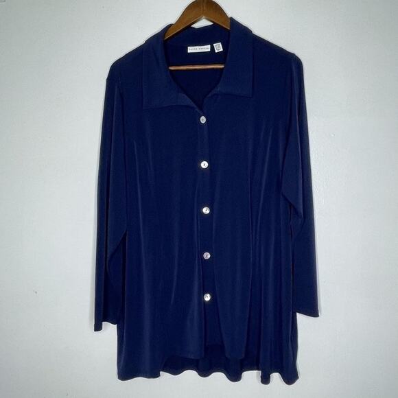 Susan Graver Shirt Womens 1X Petite Blue Button Front Long Sleeve Stretch Top - Picture 1 of 7